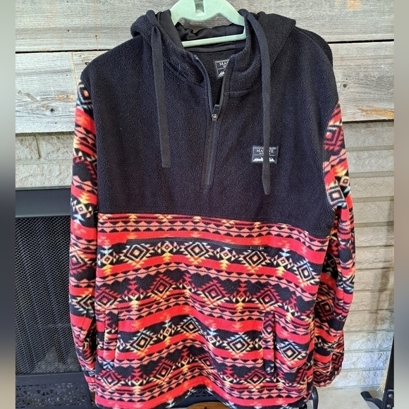 Massive Outdoor Fleece Hooded Sweatshirt Men's Size Large Aztec Southwestern - Picture 2 of 11